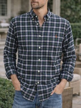 Ralph Lauren Classic‎ Fit Plaid Shirt Mens Small Blue Green Button Down